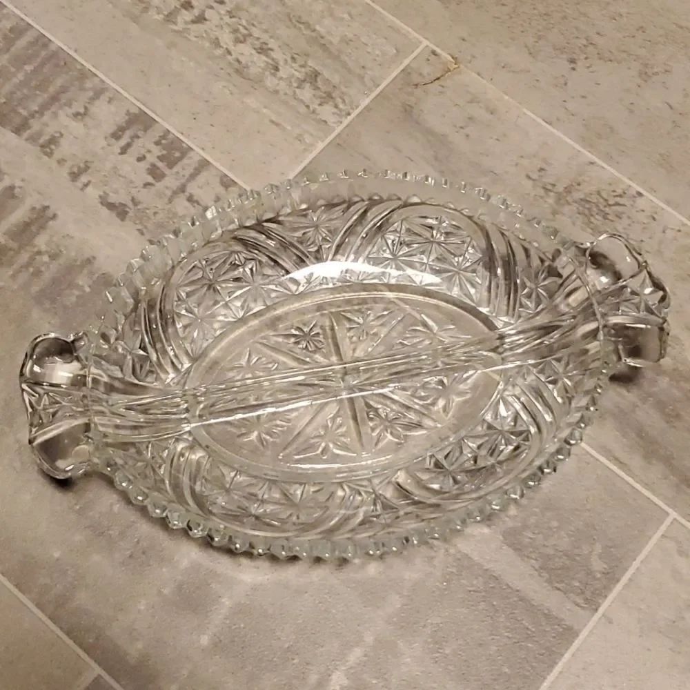 Vintage Split Clear Oval Dish